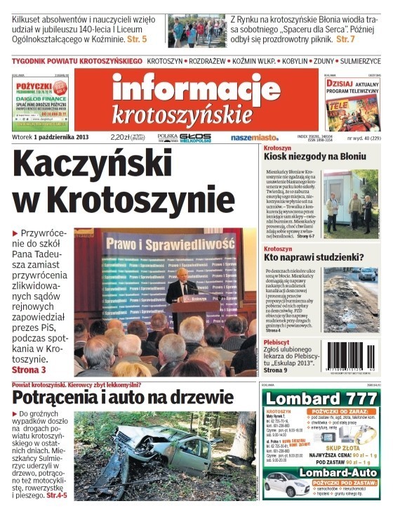 Najnowsze wydanie tygodnika Informacje Krotoszyńskie z 1 października 2013 roku