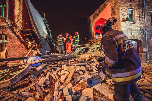 Straż pożarna z Jastrzębia pomagała w akcji przy zawalonej kamienicy w Sosnowcu