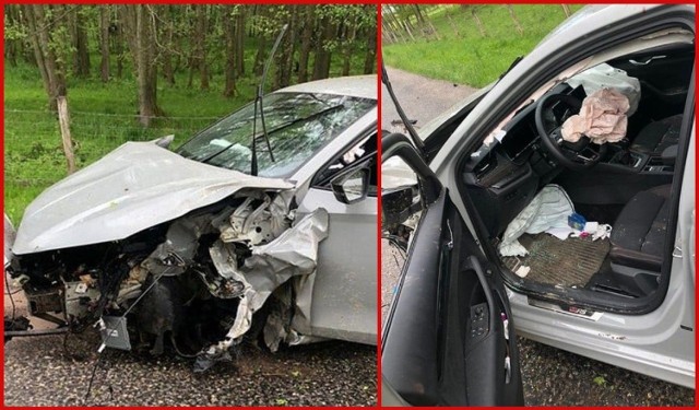 Pijany kierowca rozbił sportową skodę octavię RS na drodze Kozłowice – Jamy