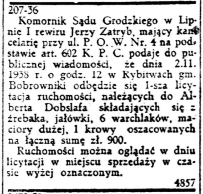 Kłopoty kolonisty z Rybitw Alberta Dobslafa w 1938 r.