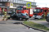 AKTUALIZACJA: Zderzenie dwóch samochodów w Krotoszynie. Kierowca Audi trafił do szpitala w Kaliszu [ZDJĘCIA]