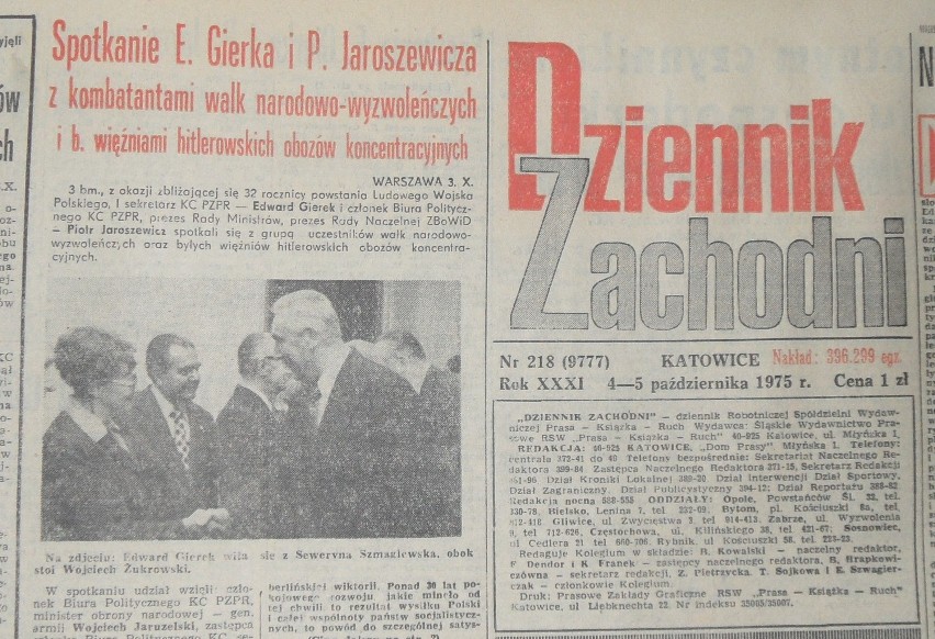 Dziennik Zachodni z 4 X 1975: spotkanie Edwarda Gierka i...
