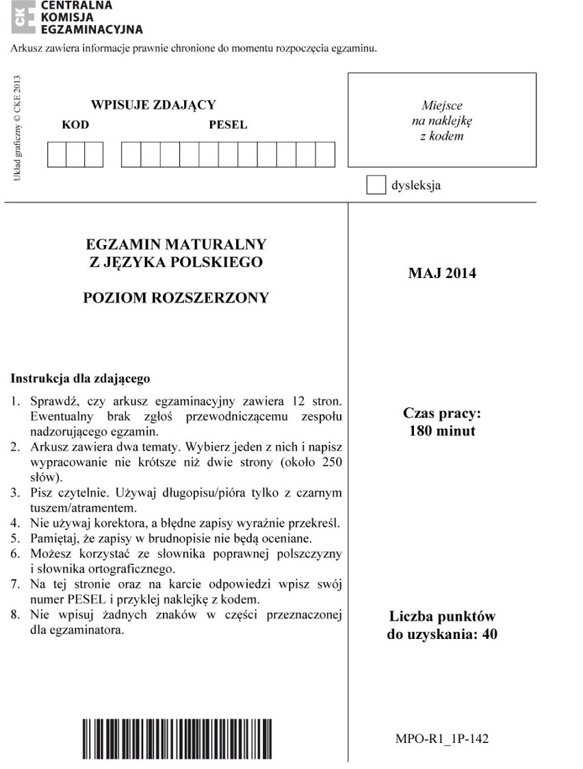 Matura 2014 polski rozszerzony [ARKUSZ PDF, ODPOWIEDZI]