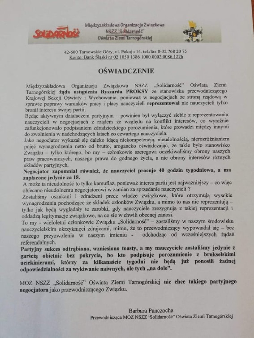 Strajk nauczycieli w Tarnowskich Górach! Biorą w nim udział 44 szkoły