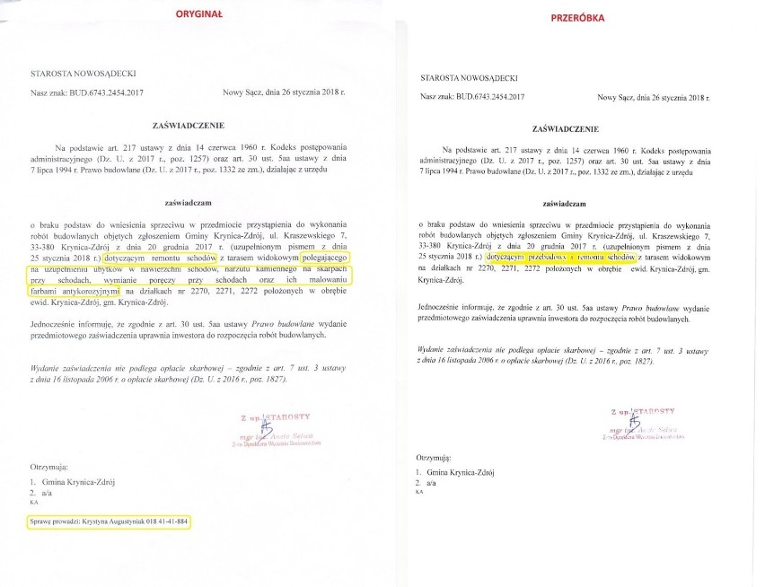Burmistrz Krynicy publikuje sfałszowane dokumenty   