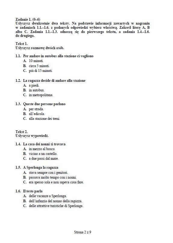 Egzamin gimnazjalny 2012: Język włoski [ARKUSZE, ODPOWIEDZI WKRÓTCE]. Poziom rozszerzony