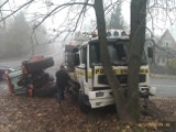 Karczmiska: Laweta z ciągnikami uderzyła w drzewo