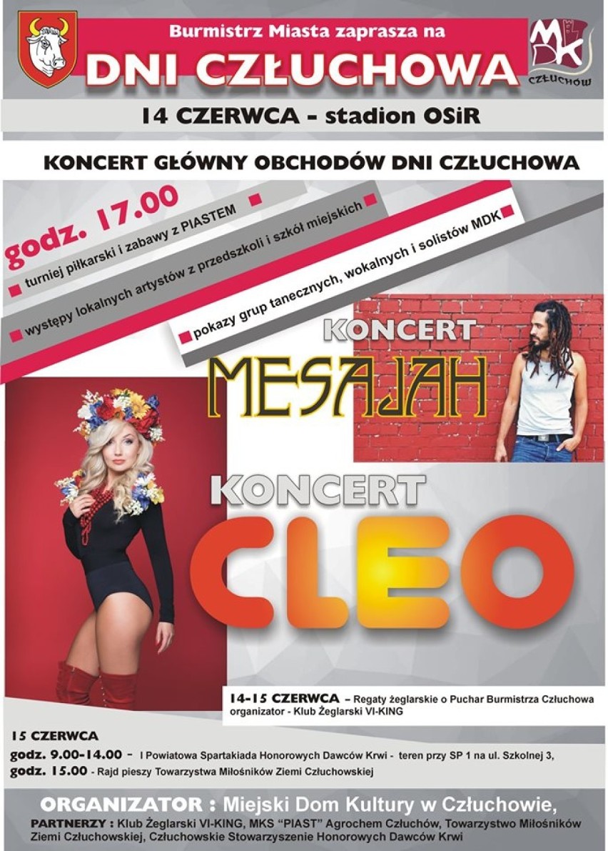 Dni Człuchowa 2019. W piątek (14.06) koncerty Mesajah i Cleo, w sobotę spartakiada i regaty