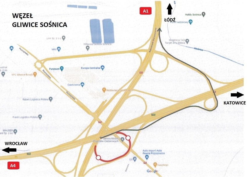Na węźle Sośnica zamknięto już łącznicę z A1, demontowane są...