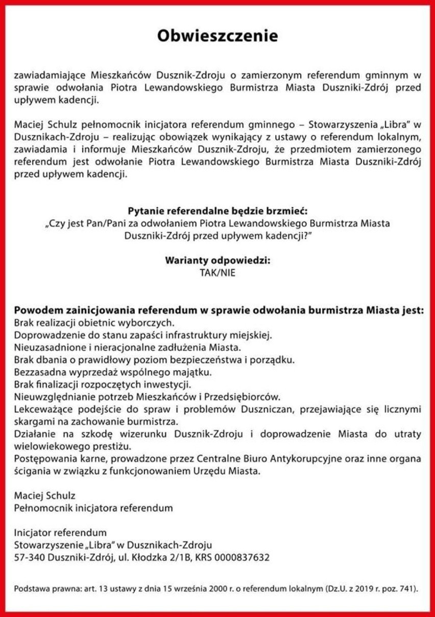 Referendum w sprawie odwołania burmistrza Dusznik-Zdroju coraz bliżej 