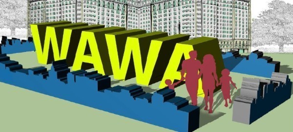 Ułożony z pudełek po cukierkach napis "WAWA" powstanie w pasażu Domów Towarowych Centrum w najbliższy weekend