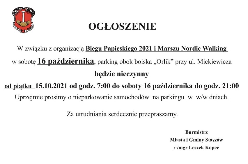 Uwaga kierowcy! W sobotę w Staszowie utrudnienia w ruchu drogowym. Co się zmieni?