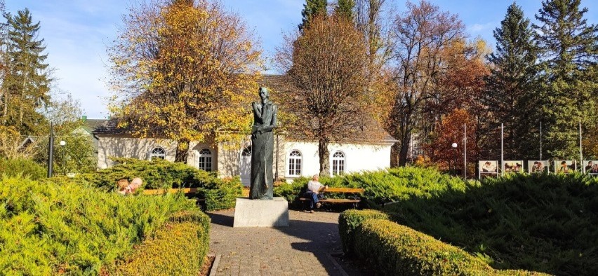 Jeden z dwóch pomników Fryderyka Chopina w parku. W tle...