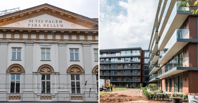 Na hotelu powstającym przy ul. Stradomskiej odsłonięto słynne łacińskie przysłowie. Z tyłu zabytkowego budynku na ukończeniu jest apartamentowiec.