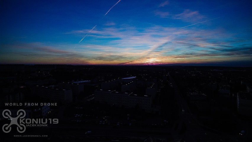 Żory z lotu ptaka w niedzielny wieczór