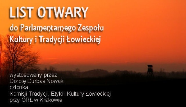 LIST OTWARTY do Parlamentarnego Zespołu ds. Kultury i Tradycji Łowieckiej