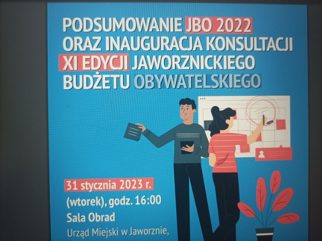 Pierwsze konsultacje w sprawie tegorocznego JBO odbędą się  we wtorek, 31 stycznia 2023 r. o godzinie 16 w Sali Obrad Urzędu Miejskiego w Jaworznie.