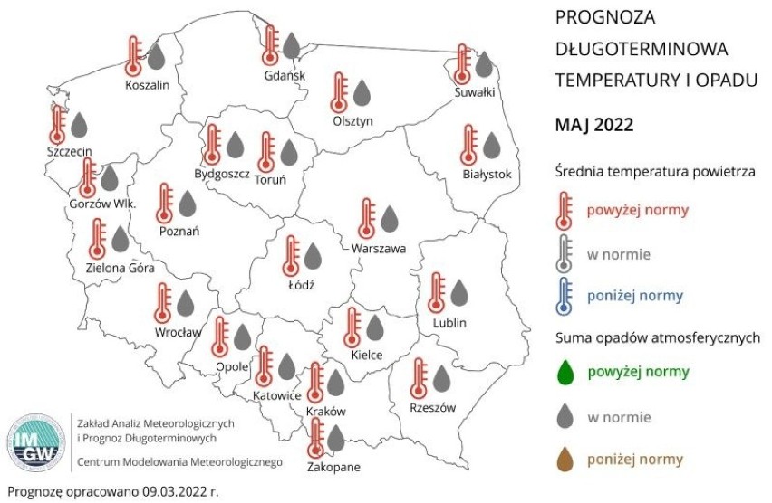 Maj 2022 - długoterminowa prognoza pogody od IMGW