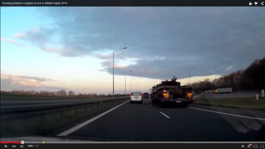 Czołgi na autostradzie A4, jadące w kierunku Katowic [WIDEO]