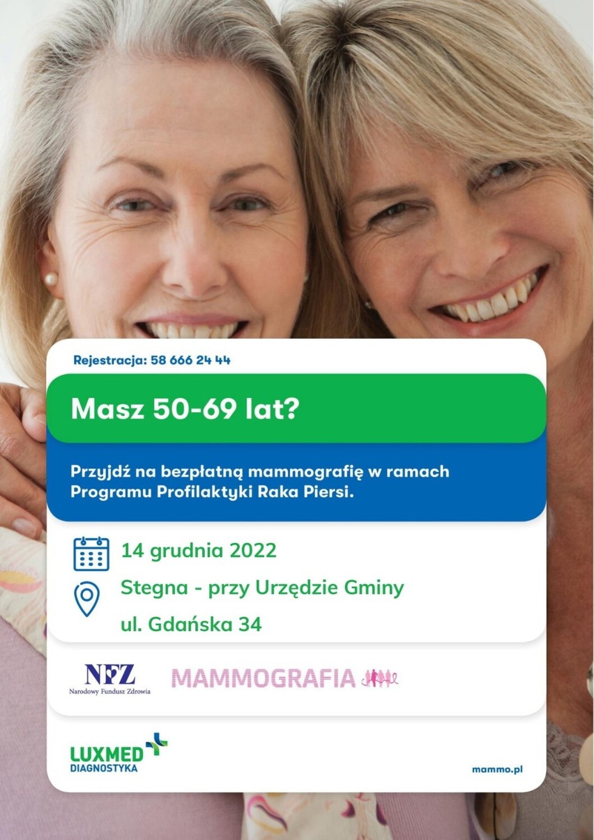Badania mamograficzne w grudniu odbędą się w Stegnie i w Nowym Dworze Gdańskim
