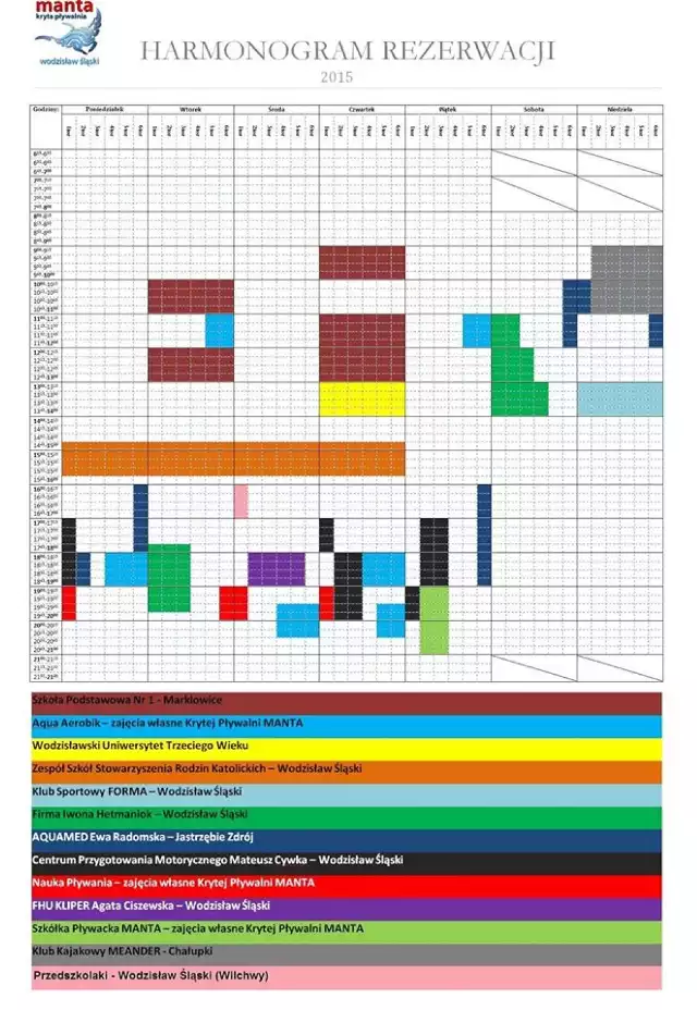 Zapoznaj się z harmonogramem rezerwacji na basenie