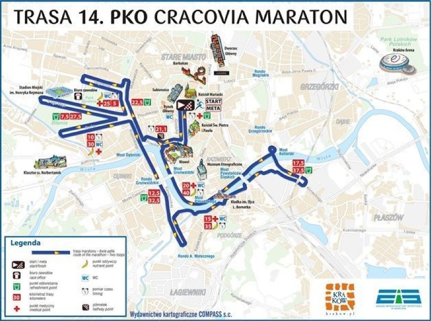 Trasa kwietniowego 14. PKO Cracovia Maraton.