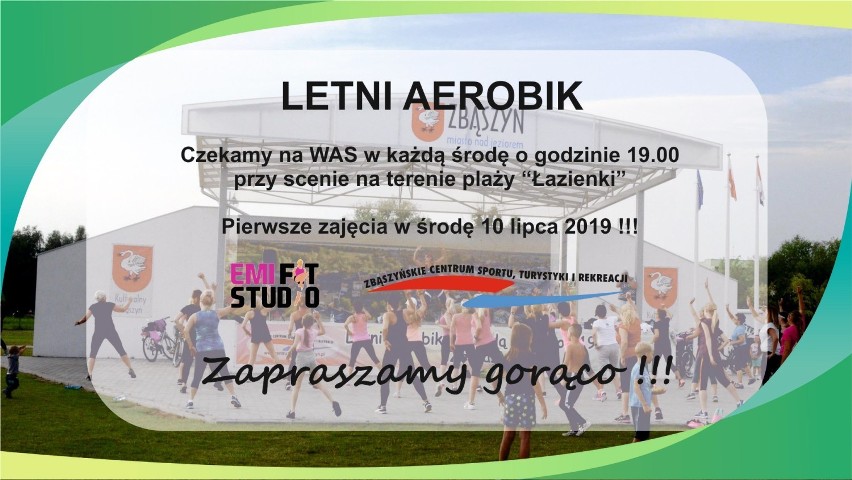 Aerobic na świeżym powietrzu - plaża miejska "Łazienki" Zbąszyń. 10 lipca 2019