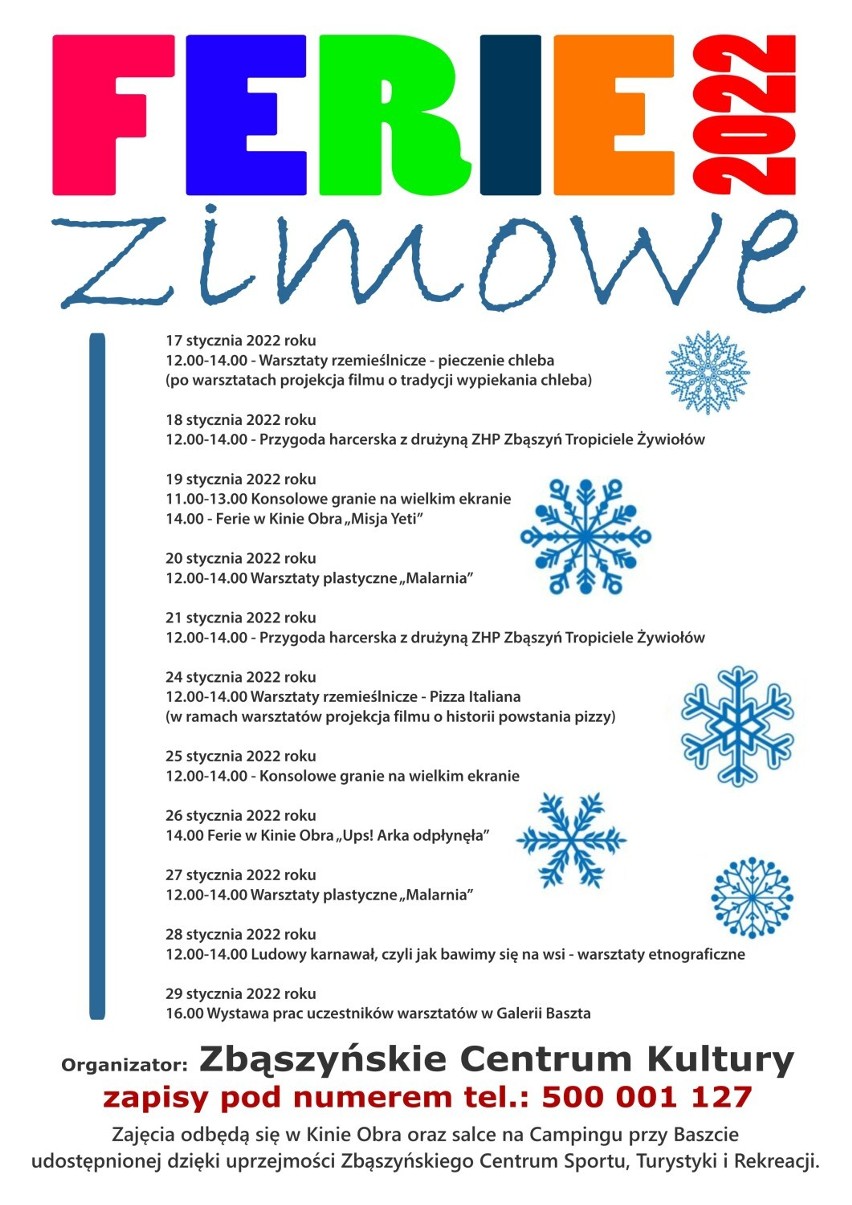 Ferie zimowe 2022. Co oferują ośrodki kultury i sportu w Gminie Zbąszyń?