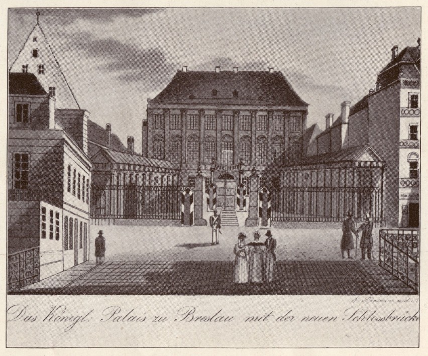 Około 1795 roku. Pałac Królewski z pawilonami Langhansa