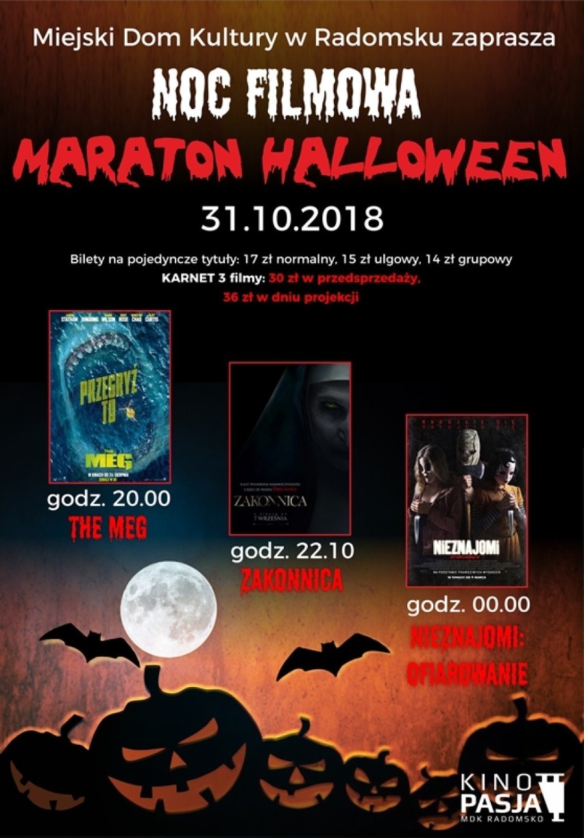 Noc filmowa "Maraton Halloween" w Kinie Pasja w MDK w Radomsku 