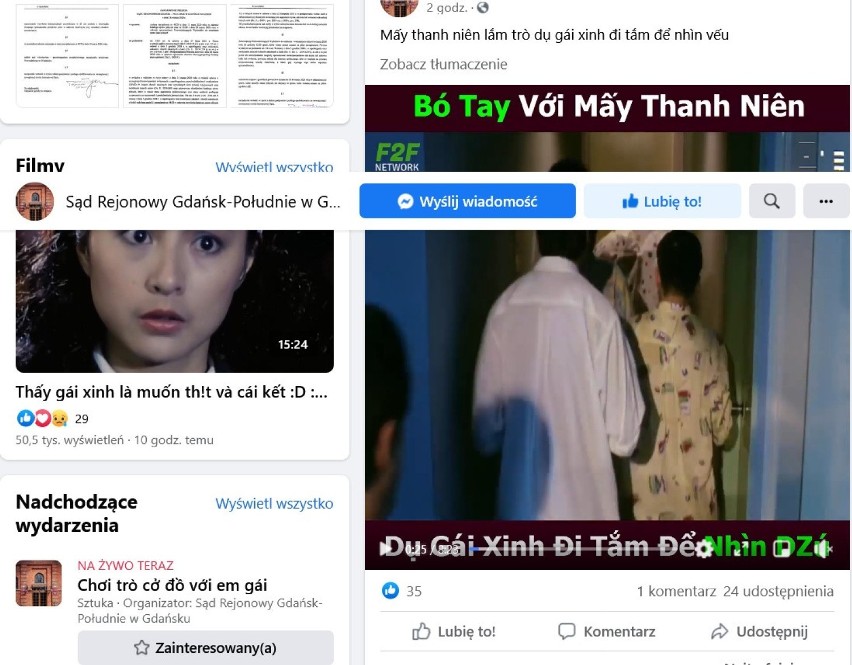 Facebookowy profil Sądu Rejonowego w Gdańsku opanowali hakerzy i zamieścili na nim wietnamskie filmiki