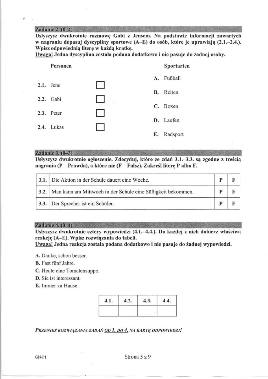 Egzamin gimnazjalny 2015 niemiecki arkusze