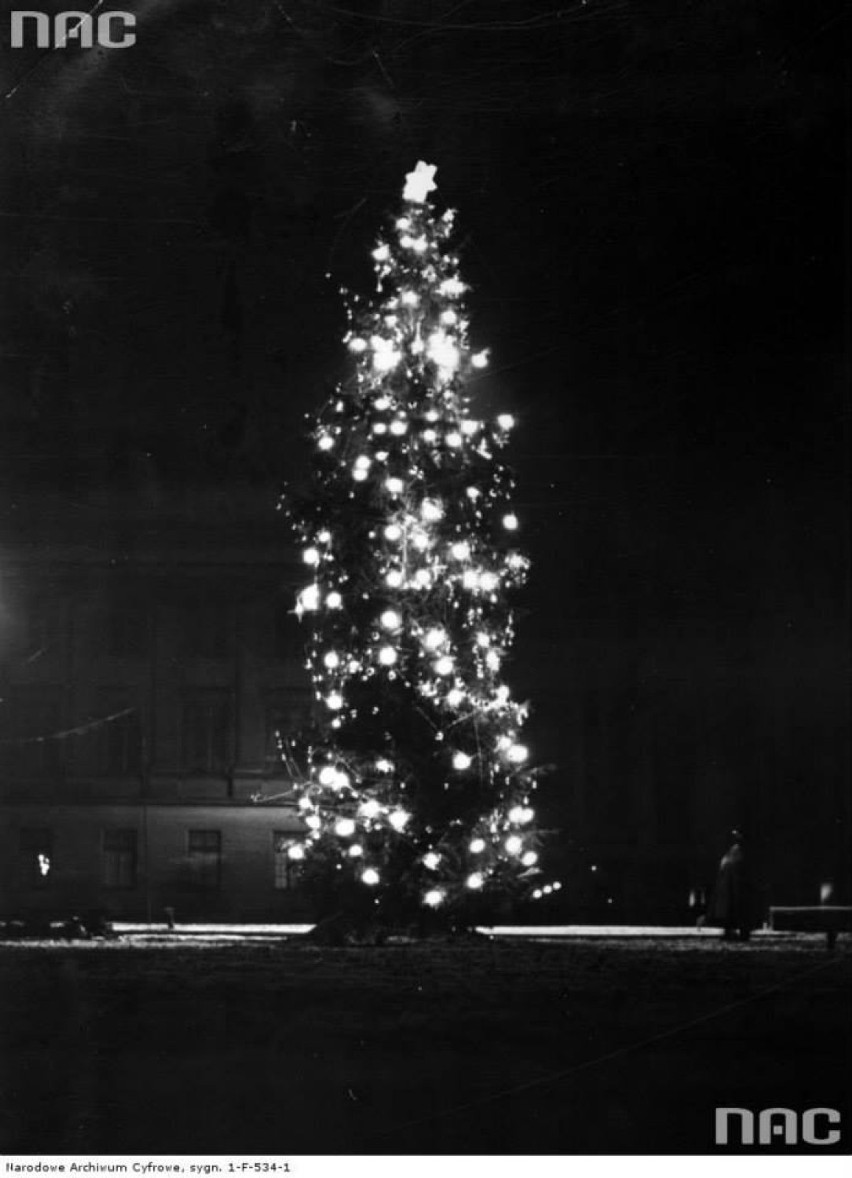 Oświetlona choinka w Warszawie, 1937-12