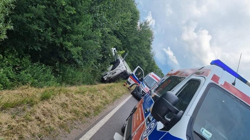 Wypadek autokaru w Ścinawce Górnej. Wycieczka jechała do Zamku Książ w Wałbrzychu. Autokar w rowie, 11 osób rannych