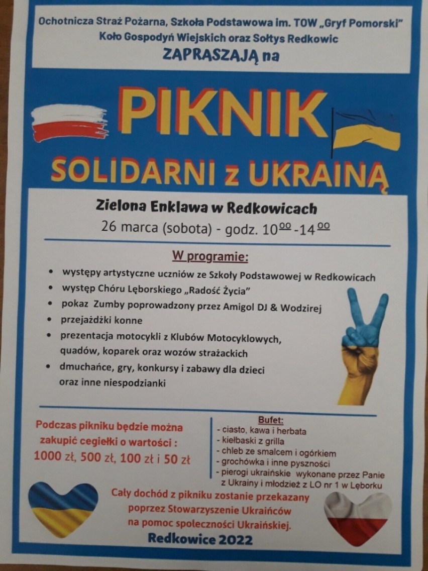 Sołectwo w Redkowicach organizuje piknik charytatywny "Solidarni z Ukrainą"