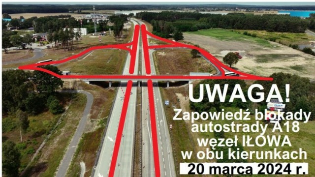 W środę 20 marca 2024 rolnicy całkowicie zablokują A-18