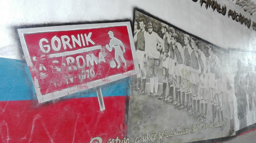 Mural kibiców Górnika Zabrze "Finał 70" został zniszczony jeszcze przed prezentacją ZDJĘCIA