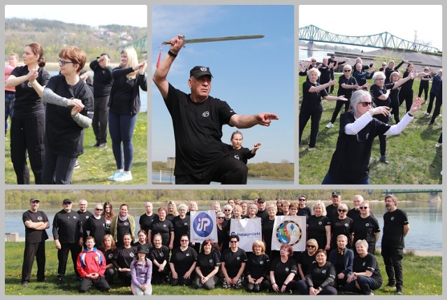 Międzynarodowy Dzień Tai Chi - trening viet tai chi na przystani we Włocławku, 30 kwietnia 2022 roku.