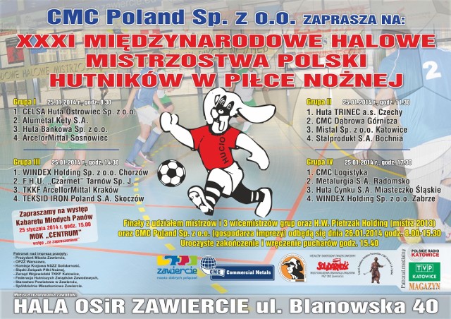 Już w najbliższy weekend w Zawierciu odbędą się mistrzostwa Polski hutników w halowej piłce nożnej.