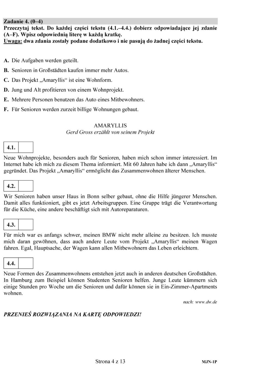 Matura 2016: niemiecki podstawowy - arkusze PDF