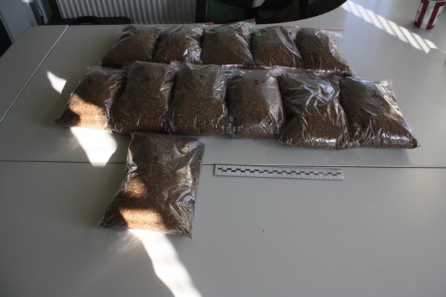 W trakcie przeszukania domu 42-letniego mieszkańca Strzelna znaleziono 2600 papierosów i ponad 16 kilogramów krajanki tytoniowej bez polskich znaków akcyzy.