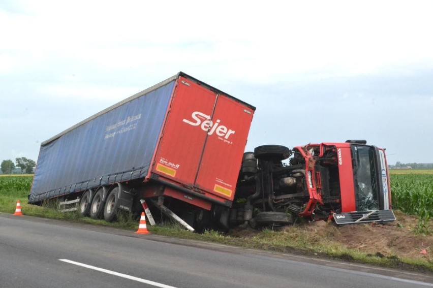 Wypadek w Szczurach. Ciężarówka zjechała z drogi. Kierowca w szpitalu [ZDJĘCIA]