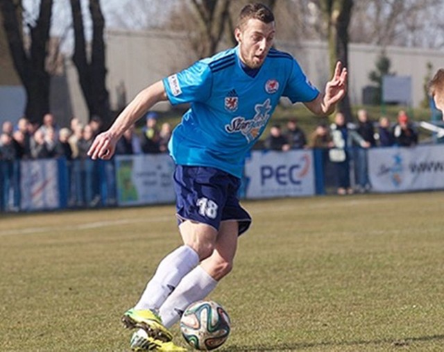 Wojciech Fadecki był jednym z najbardziej aktywnych graczy Błękitnych w ataku, ale gola nie strzelił.