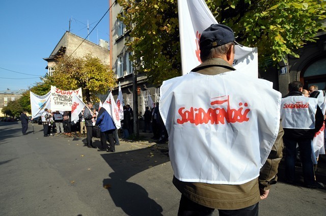 Pracownicy PKP Cargo manifestowali na ulicach Przemyśla