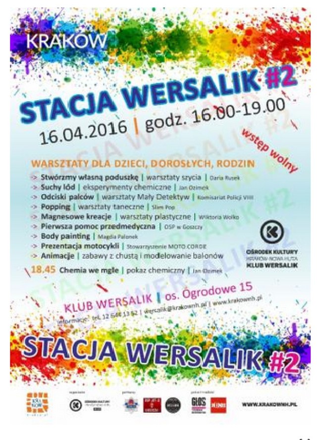 Stacja Wersalik #2
16 kwietnia 2016 r. - godz. 16.00, os. Ogrodowe 15

Pociąg Kultura już po raz drugi zatrzyma się na Stacji Wersalik. W sobotę 16 kwietnia w godz. 16.00-19.00 w Klubie Wersalik dzieci, młodzież, dorośli i całe rodziny będą mogli wziąć udział w wielkim warsztatowaniu.

Wstęp na wydarzenie jest bezpłatny.