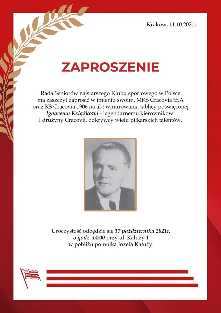 Cracovia. Ignacy Książek, klubowa legenda, zostanie uhonorowany pamiątkową tablicą