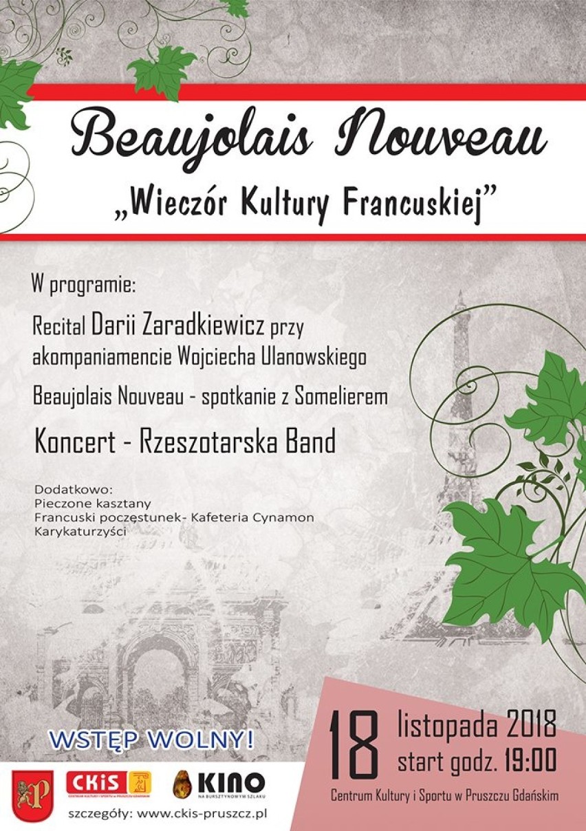 Pruszcz Gdański: W niedzielę Wieczór Kultury Francuskiej. Będziemy świętować Beaujolais Nouveau
