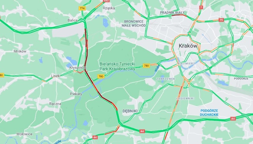 Wypadek na A4 spowodował na obwodnicy Krakowa wielki korek