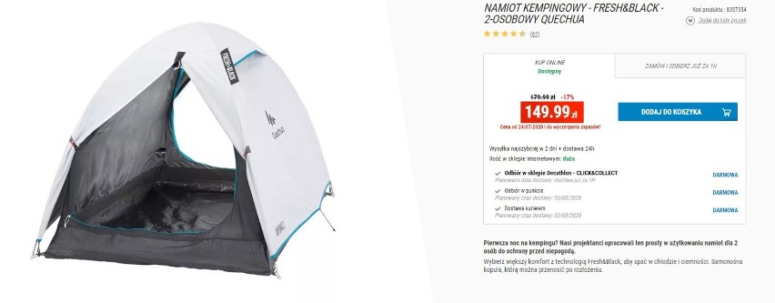 NAMIOT KEMPINGOWY - FRESH&BLACK - 2-OSOBOWY QUECHUA
149,99...