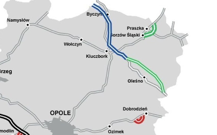 Mapa budowy dróg krajowych na Opolszczyźnie.